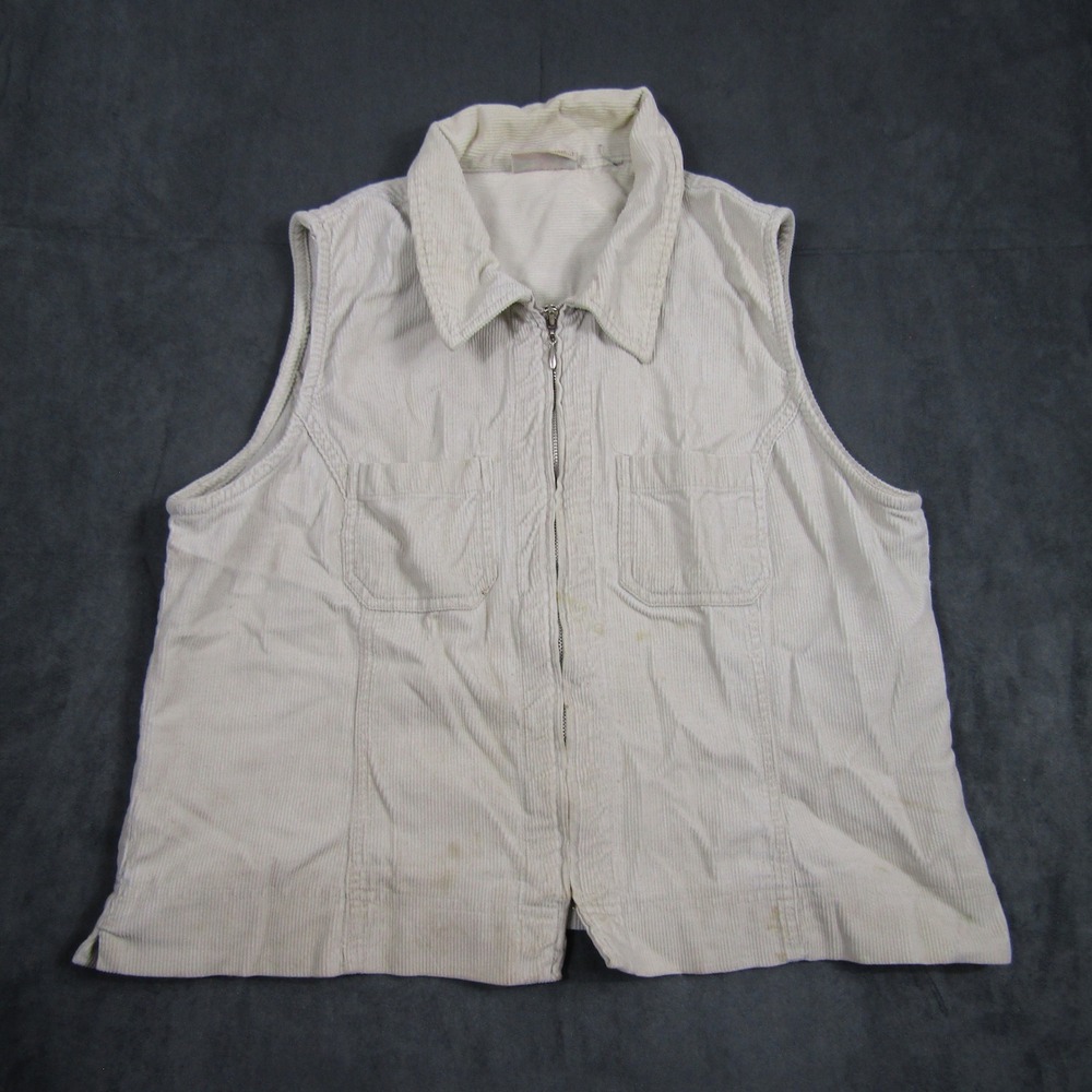 Faded Glory Corduroy Vest Women Large Cream Full Zip Sleeveless Jacket 00575